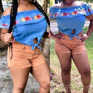 Beautiful Denim Off the Shoulder Shirt